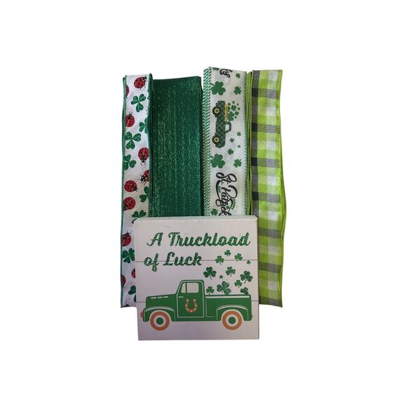 Shamrock Truck Saint Patrick’s Day Sign Ribbon Bundle Set, DIY Wreath Making Kit - Picture 1 of 6